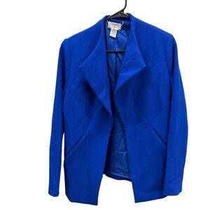 Carmen Marc Valvo Royal Blue Petite Blazer Open Front Architectural Lapel PM